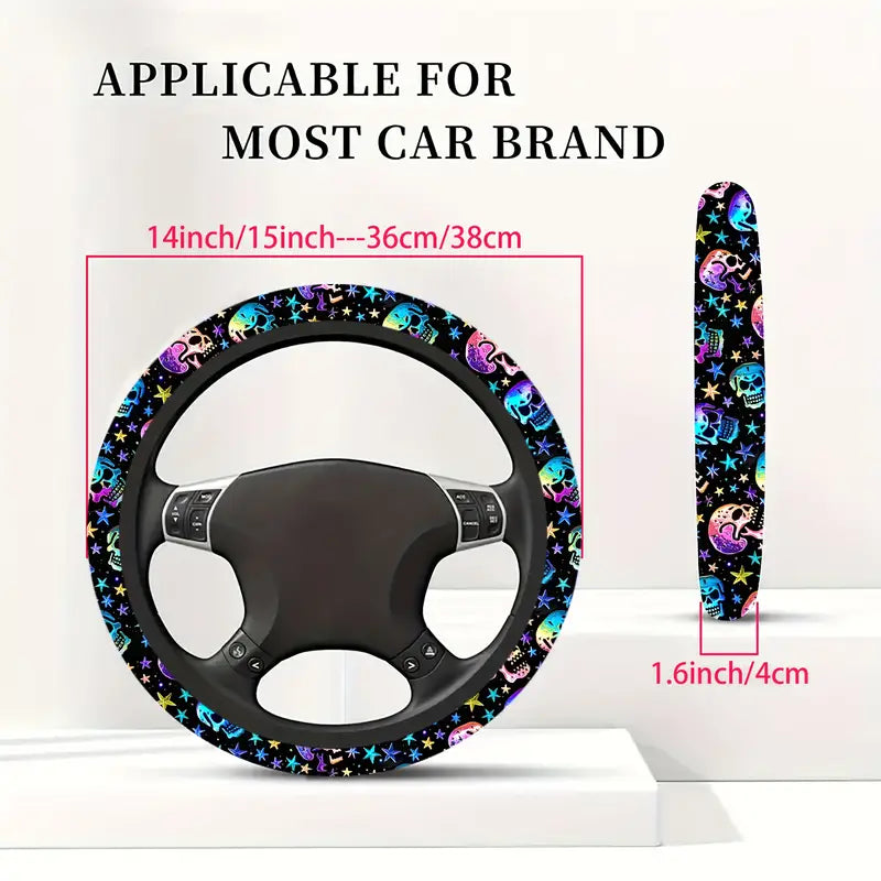 "Skull & Stars Colorful Steering Wheel Cover