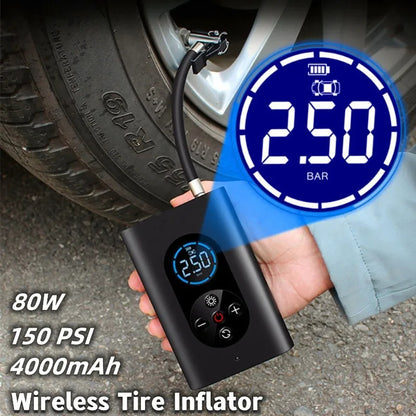 Cordless Tyre Inflator Portable Air Compressor M8 And Electric Bike Pump 4000mAh 150PSI LED Light For Car Motorcycle Ball Bike