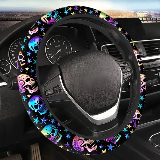 "Skull & Stars Colorful Steering Wheel Cover