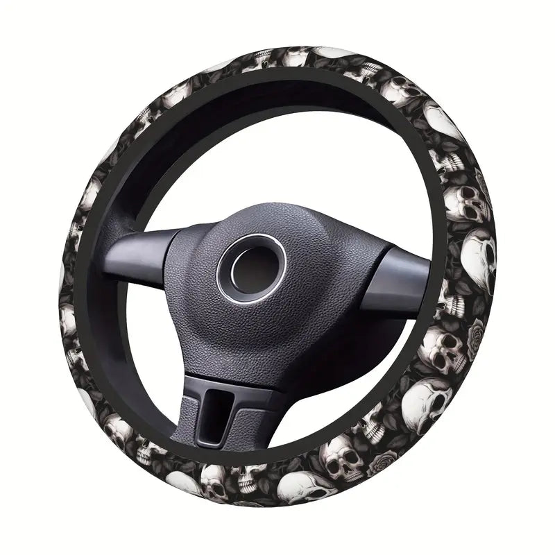 Skull and Rose Elastico Car Steering Wheel Cover