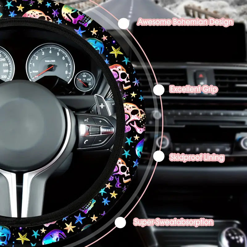 "Skull & Stars Colorful Steering Wheel Cover