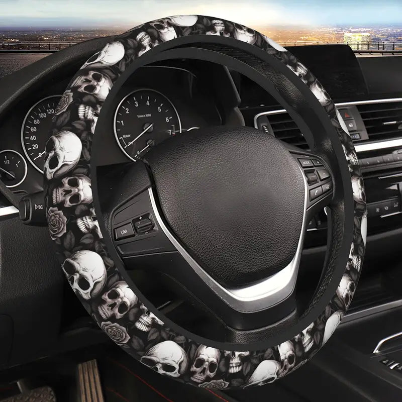 Skull and Rose Elastico Car Steering Wheel Cover